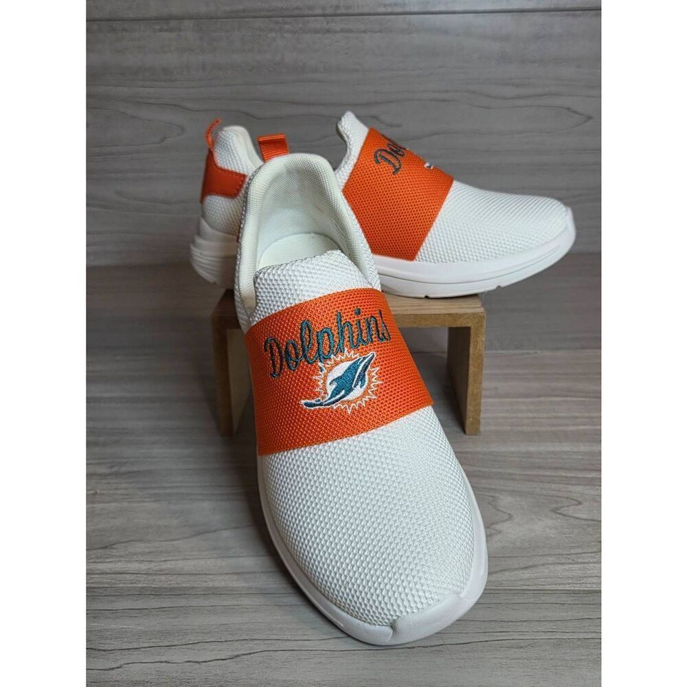 FOCO Miami Dolphins Women’s Script Wordmark Slip On Sneakers Size 9 White Orange